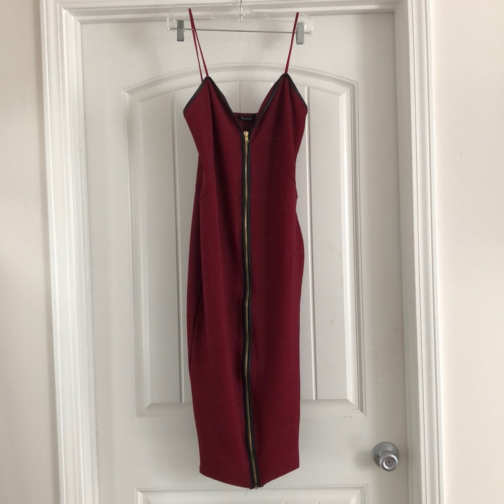 Burgandy wine colored body con midi dress